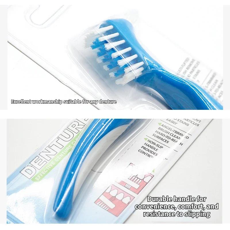 1Pc Denture Cleaning False Teeth Brush Dual Heads Gum Cleaner Oral Orthodontic Braces Descaling Handle Reusable Care Supplies