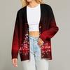 Women's Fashion Loose Knit Long Sleeve Christmas Print V-Neck Button Cardigan