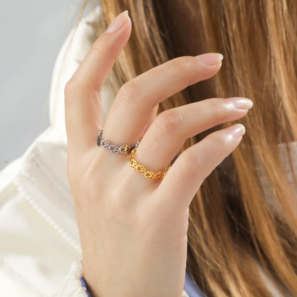 Fashion Black Hollow-Out Cat Paw Print Cute Elegant Open Adjustable Ring