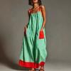 Women's Striped Spaghetti Strap Maxi Dress Summer Vacation Sleeveless Tie Waist Long Dress