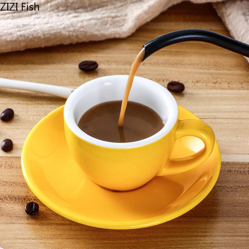 Taza Mini de Cerámica de 75ml Taza para Leche de Desayuno Juego de Taza y Platillo para Espresso de Restaurante de Hotel Italiano Decoración del Hogar Suministros de Cocina Vajilla