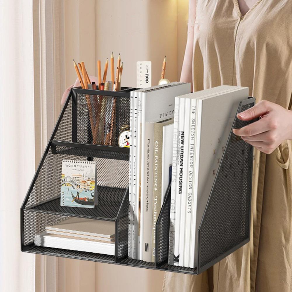 Desk Organizer Office Desktop File Rack Metal Bookstand Multi-function Storage Rack Office Supplies Folder Storage Box