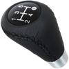 UNIVERSAL TUNING BLACK LEATHER + SILVER 5 SPEED Gear Shift Knob