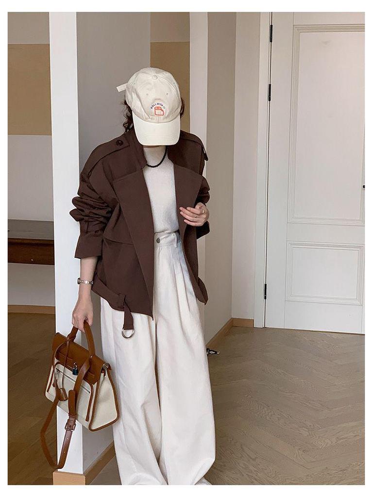 Korean-Style Casual Loose Petite Trench Coat - Trendy Women's Short Jacket for Spring & Autumn 2025