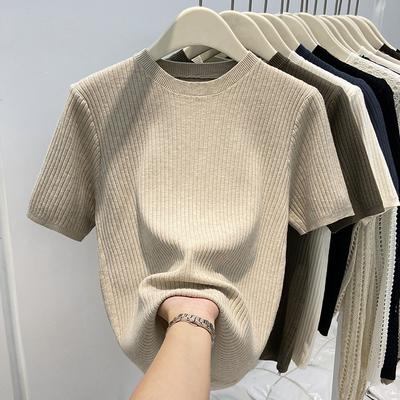 Damen Pullover 2025 Sommer Kurzarm O-Ausschnitt Schwarz Lässig Gestrickter Pullover Damen Oberteile Pullover JJ236