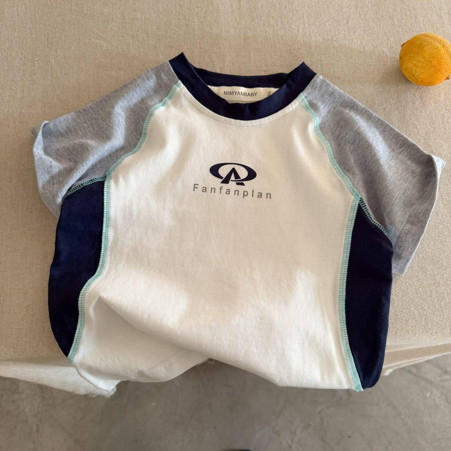Korean Style Kids Color Block Embroidery T-shirt 130 cm