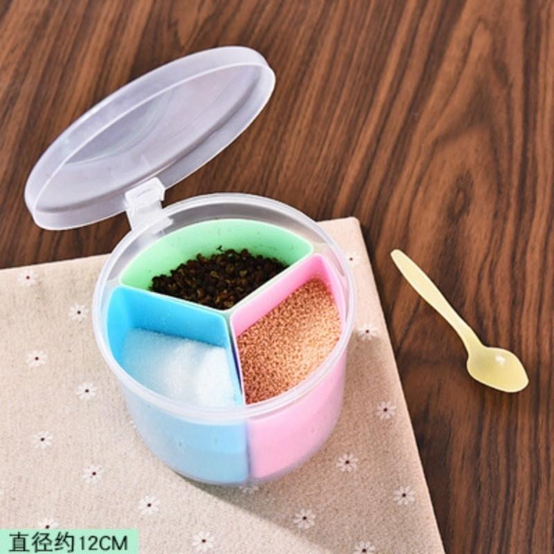 Seasoning Box Colorful Integrated Frame Color Round Seasoning Box 3 - In - 1 Seasoning Pot with Spoo