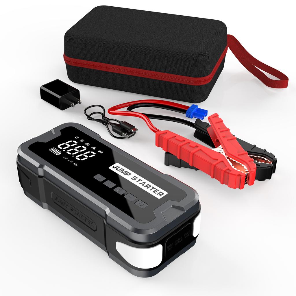 10000mAh 2000A Peak Car Jump Starter Air Compressor 4 In 1 Emergency Flashlight Portable Power Bank for Gas & Diesel Vehicles