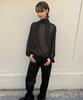 LMOOD WOMEN Polka Dot See-Through High-Neck Blouse Black