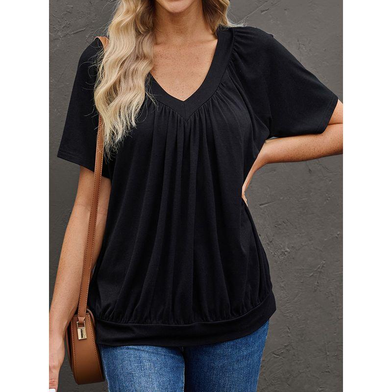 V Neck 2024 Summer Pure Color Thin Loose-Fitting Casual T-shirt