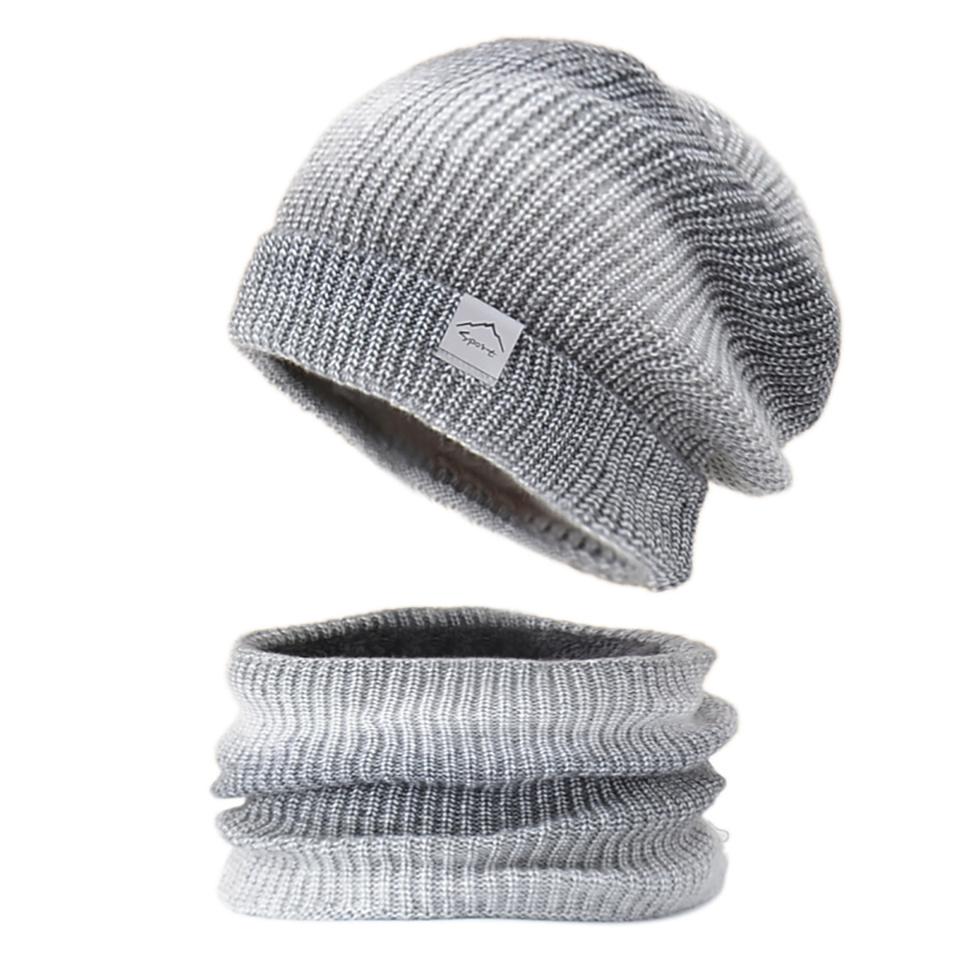 

Getinfit Pullover Cap Set Thickened Warm Ear Protecting Cold Proof Knitted Gradient Autumn Winter Neck Cover сірий