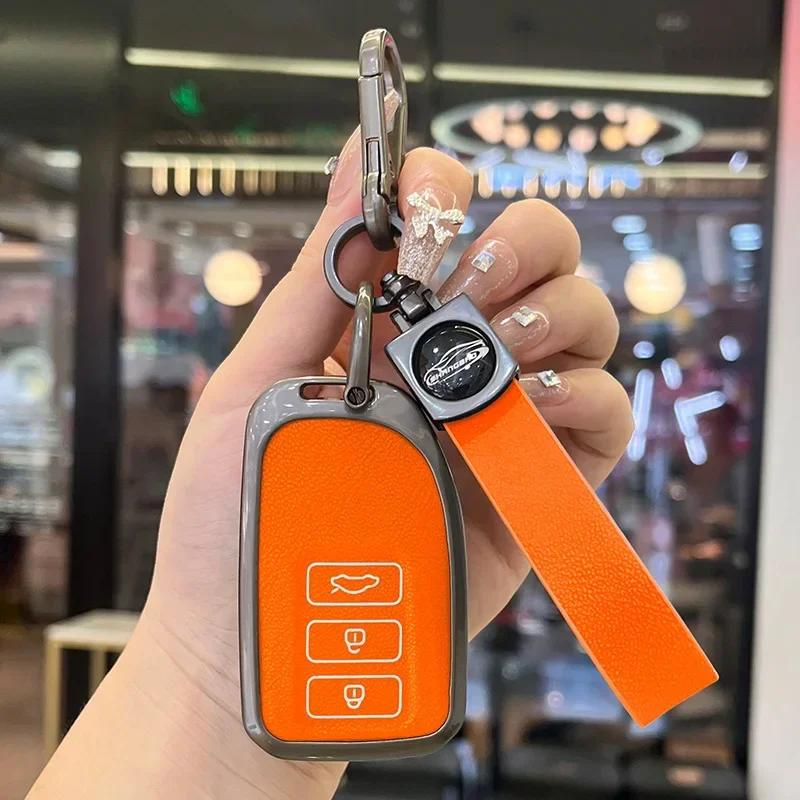 Stylish Zinc Alloy + Leather 2 3 Button Car Key Case for S0 Prado Yaris Vios Previa Protective Case Keyless Car Accessories JH0