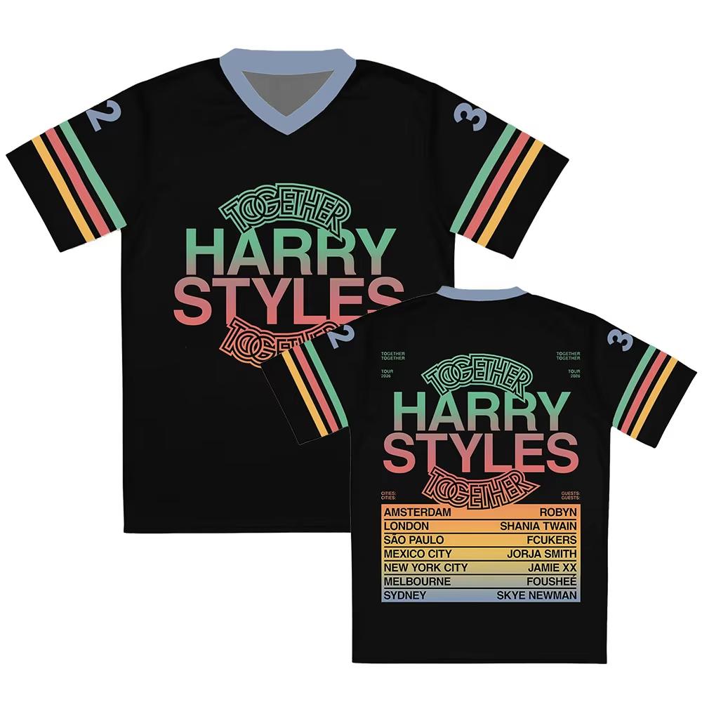 Harry Styles Together, Together 2026 Tour Short-Sleeve V-Neck T-Shirt, Casual Summer Design, Family/Kids T-Shirt S чёрный
