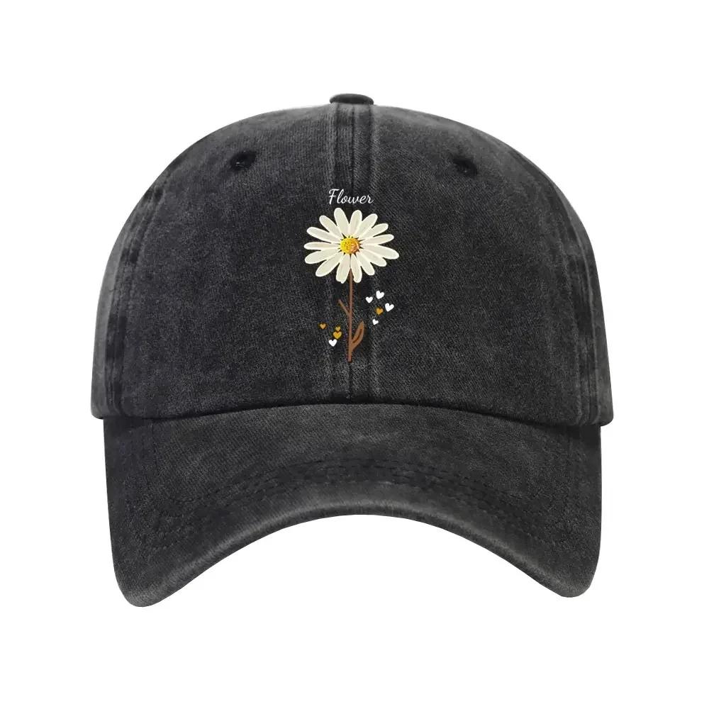 Flower Print Washed Distressed Dad Hats WoUnisex Cotton Baseball Cap Outdoor Fashion Sun Hat Adjustable Curved Brim Sports Caps