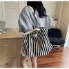 Retro Striped Canvas Tote: Fashionable Large-Capacity Single Shoulder Shopping Bag for Women
