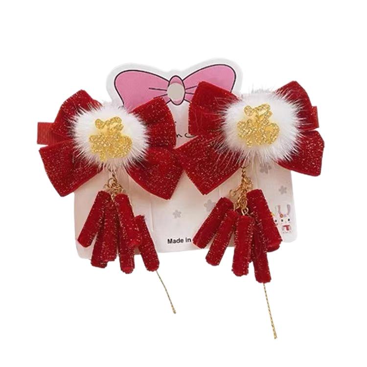 Children's Retro Hanfu Hair Clip with Bow and Tassel for Chinese New Year
