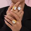 Explosive Temperament White Shell Geometric Titanium Steel Ring Women'S Niche 18K Gold Non-Fading Jewelry