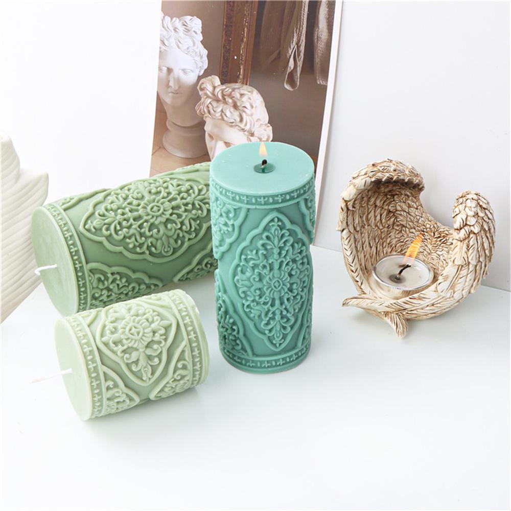 Floral Pattern Cylindrical Candle Silicone Mold Relief Cylindrical Aromatherapy Soap Mould Gypsum Silicone Molds for Home Decor