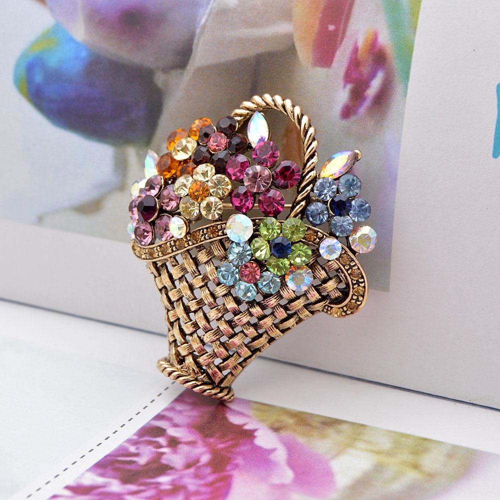 Creative Flower Basket Zircon Brooch Vintage Colorful Pins Women Fashion Jewelry Clothes Coat Decoration Scarf Buckle YSX