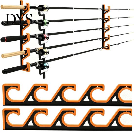 Garage Rod Storage Solutions 2Pcs Wall Mount Fishing Holder, 5 Pole Display Mounted Rack for Shed, Horizontal Organizer Stand Heavy Duty