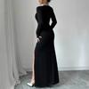 Women's Temperament Long Sleeve Lace Splicing Slimming Side Slit Dresses