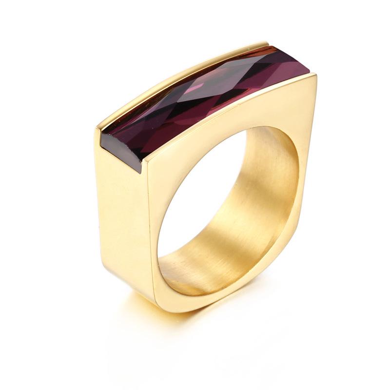 European-American Minimalist Gold Stainless Steel Multicolor Gemstone Ring for Women