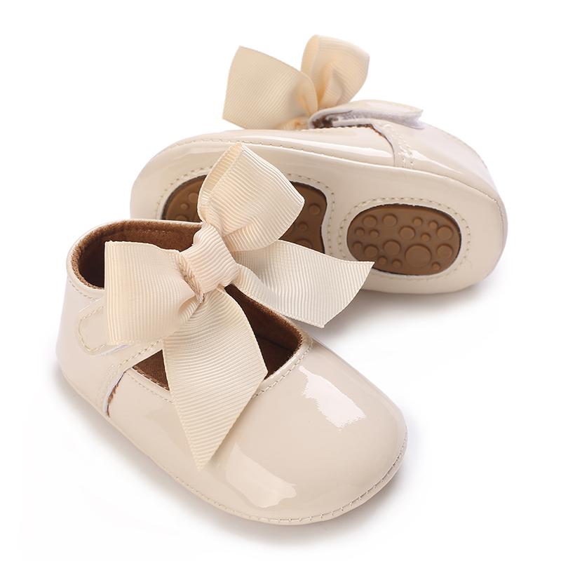 Khaki 0-18M Baby Casual Shoes Infant Toddler Bowknot Non-slip Rubber Soft-Sole Flat PU First Walker Newborn Bow Decor Mary Janes