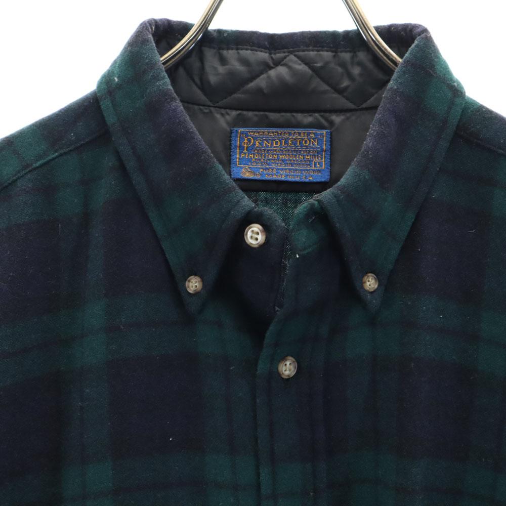 PENDLETON 70s Vintage USA Made Wool Blend Check Pattern Long Sleeve Wool Shirt Men's Used