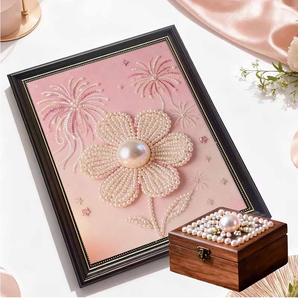 Pearl Flowers and Fireworks DIY Diamond Art Kits 15.7x19.6inch Gem Art Diamond Painting Kits Without Frame for Adults Gift Idea Home Wall Decor