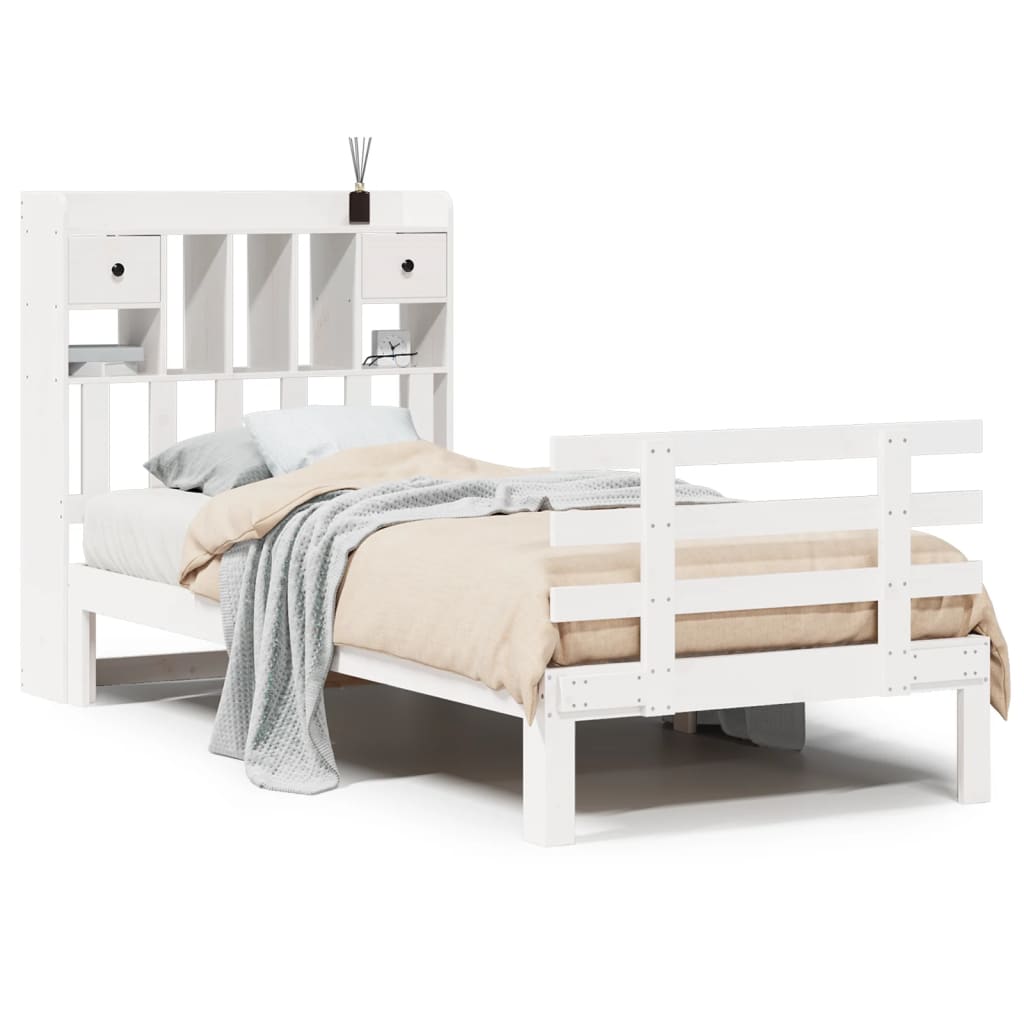 Solid Wood Bed with Shelf Without Mattress White 90x190 cm Pine