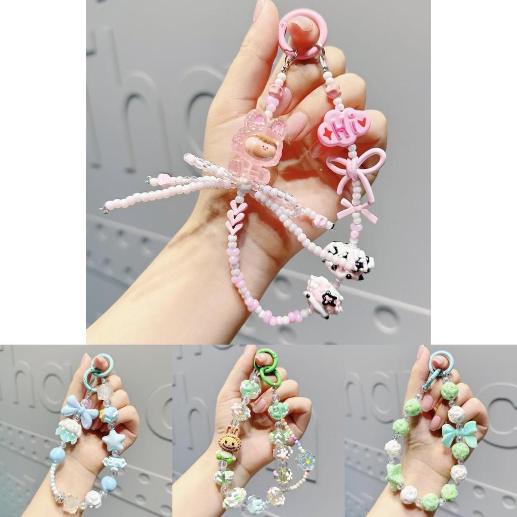 Adorable Cartoon Sanrio Handmade Beaded Mobile Phone Chain Keychain Cute Bag Pendant