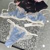 Elegant Ultra-Thin Lace Color-Block Bra Set - Anti-Sagging, Minimizes Large Bust