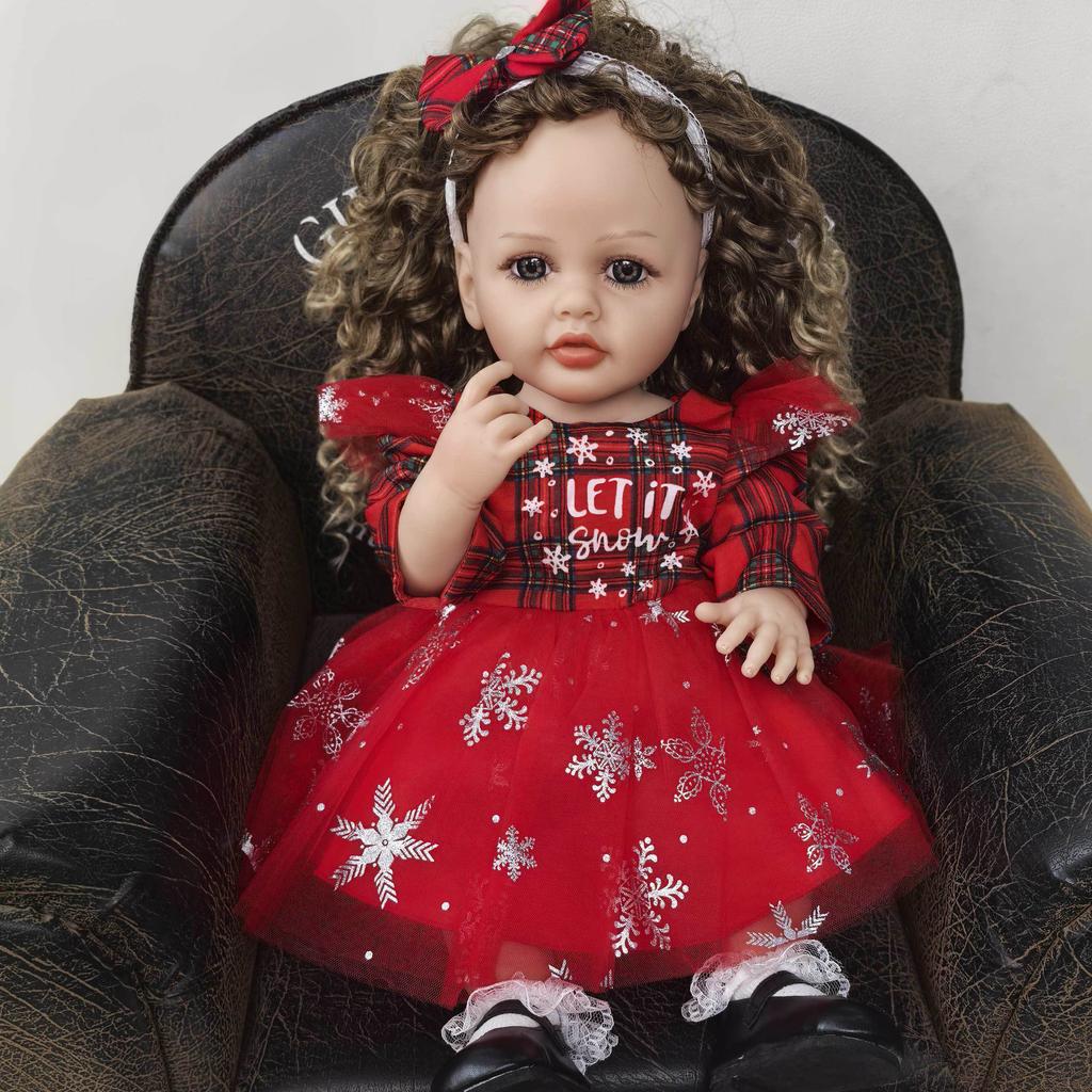 KEIUMI 55 Cm Christmas Gifts Reborn Baby Dolls Full Silicone Vinyl Princess with Curls Fashion Hollaween New Year Decoration Kids Playmates