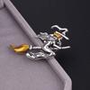 Top Quality Unique Metal Witch Riding A Broom In Flight Yellow Hair Hat Lapel Pins Brooch Women Accessories for Women