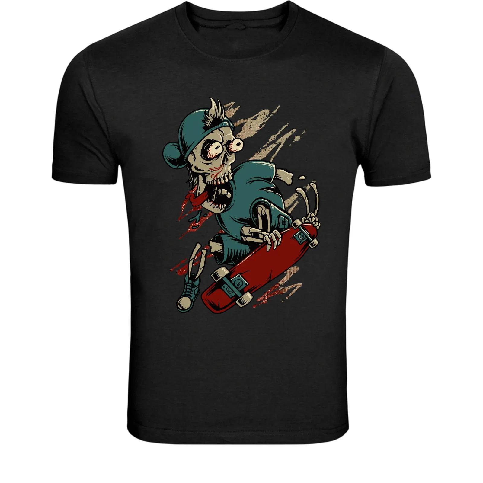 Zombie Skeleton Skateboard T-Shirt - Horror Skater Skull Graphic XS