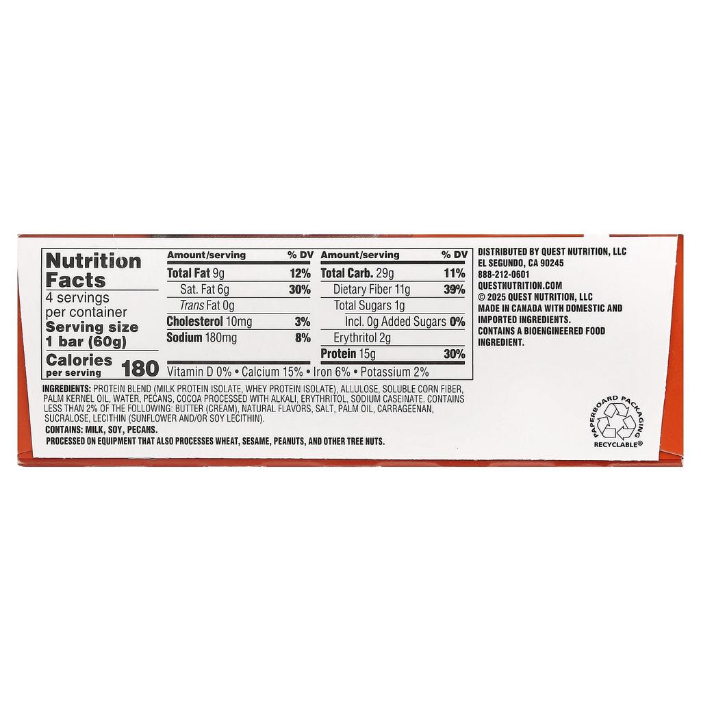 Quest Nutrition Hero Protein Bar, Crispy Chocolate Caramel Pecan Flavor, 4 Bars, 60g (2.12oz) Each