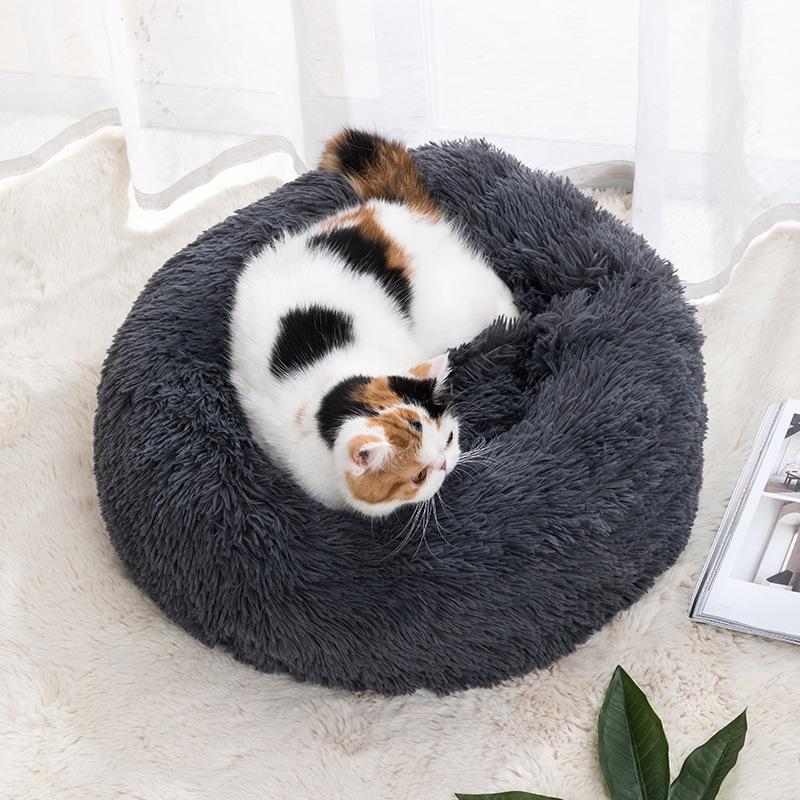 

Plush Round Cat Bed Soft Dog Bed Mat Sleeping Bag Lounger Cat House Sofa Basket for Small Medium Large Dog 50cm глибокий рожевий колір