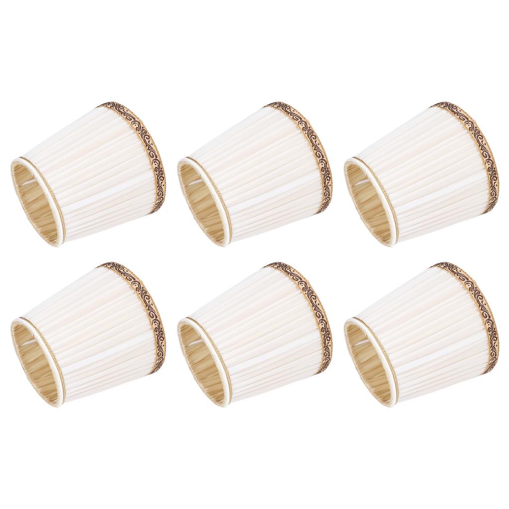6Pcs Fabric Mesh Lamp Shade Clip On Lampshade Beige Golden Edge Style for E14 Chandelier Ceiling