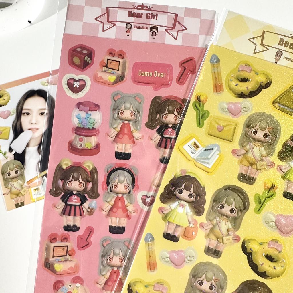 Coisini Korean-Style 3D Modeling Cute Little Girl Laser Stickers for Journals