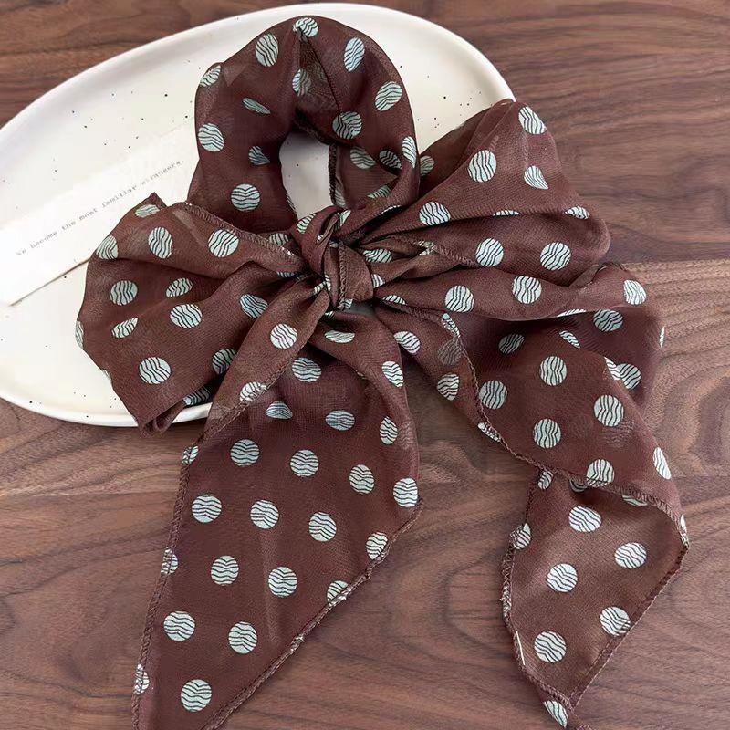 Retro Brown Polka Dots Long Silk Scarves HairBand Womens High Quality Comfortable Headscarf Lady Fashion Party Scarf Accessories