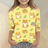 Kinder Tierdruck Rundhals Dreiviertelarm Lässiges T-Shirt Leichter Weicher Stoff Bequeme Passform Geeignet für den Alltag