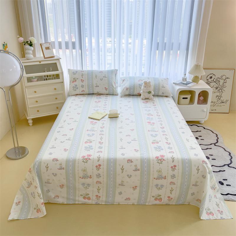 Cute Cartoon Panda Flat Sheet Kawaii Strawberry Bed Sheet Set For Girls Boys Room Decor, Cotton Twin Bed Cover With 2 Pillowcase