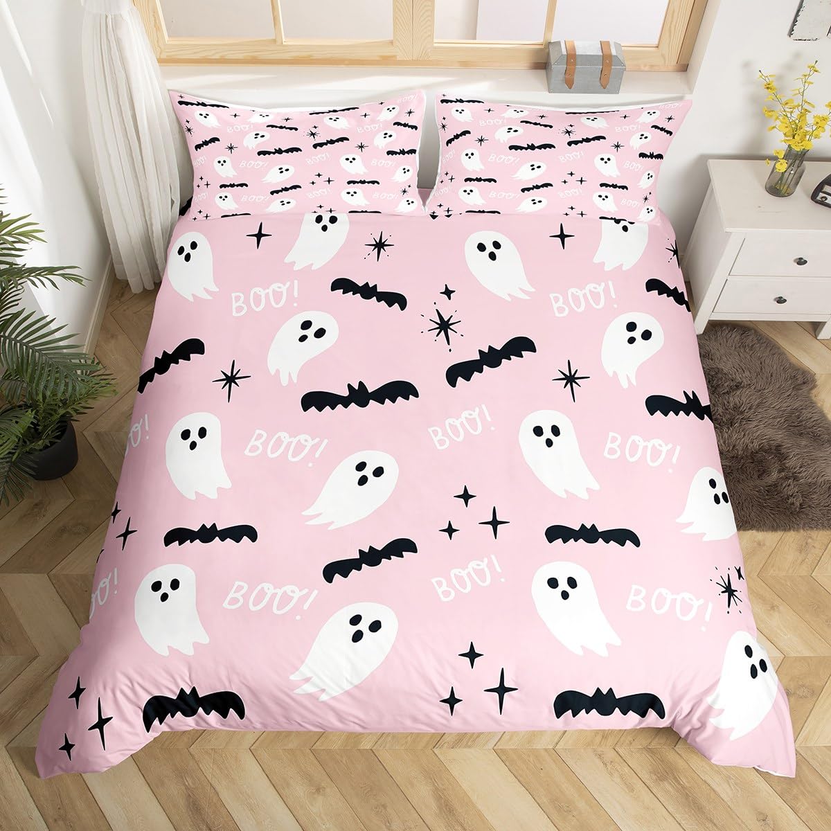 

Комплект постельного белья Bat Dog Full Vivid Pet Black, пододеяльник Orange Leaf для мальчиков и девочек, светло-зеленый тематический декор комнаты, постельное белье 3 шт. EU Single(135x200cm)