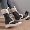 Large Size New Thick-soled Medium Tube Front Lace-up Snow Boots Women's Retro Martin Boots Piled and Thickened Cotton Shoes