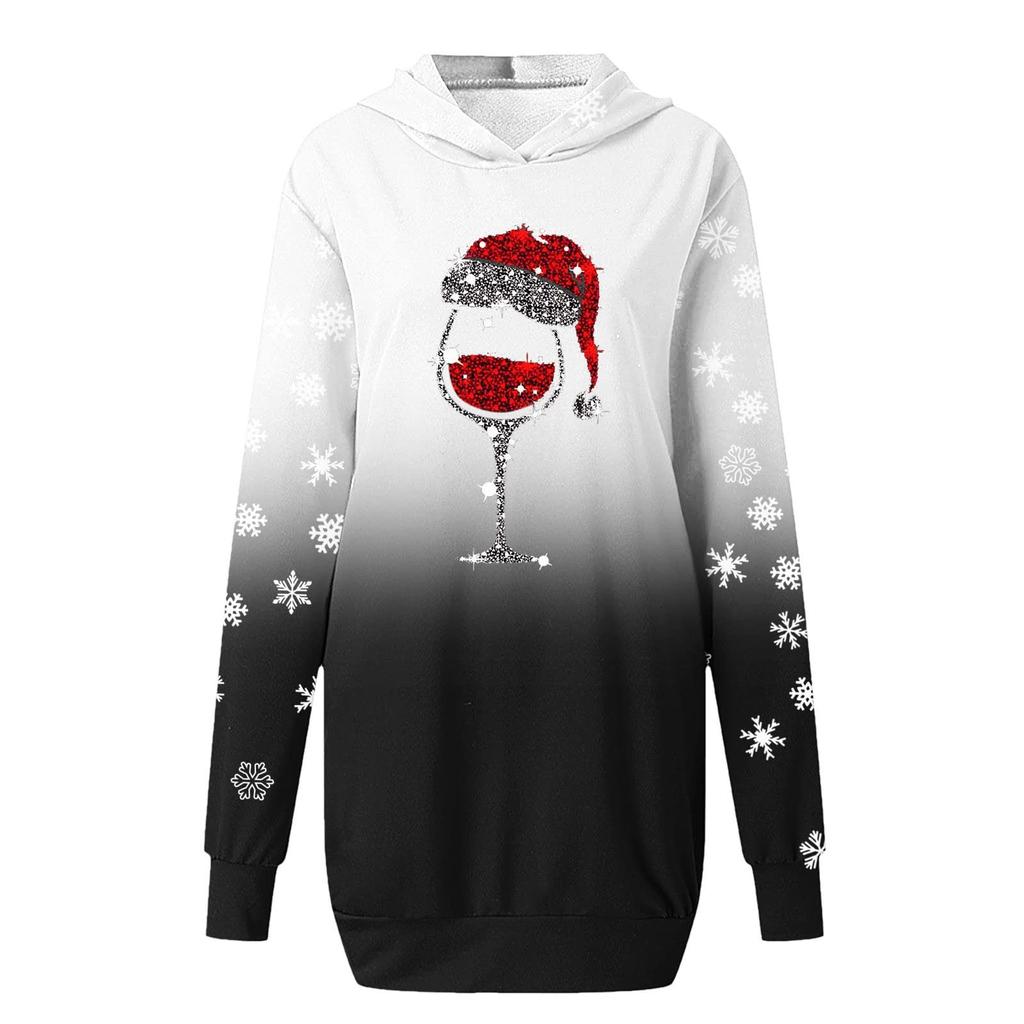 Women's Fashion Christmas Printed Pockets Long Sleeve Hoodies Pullover Dress