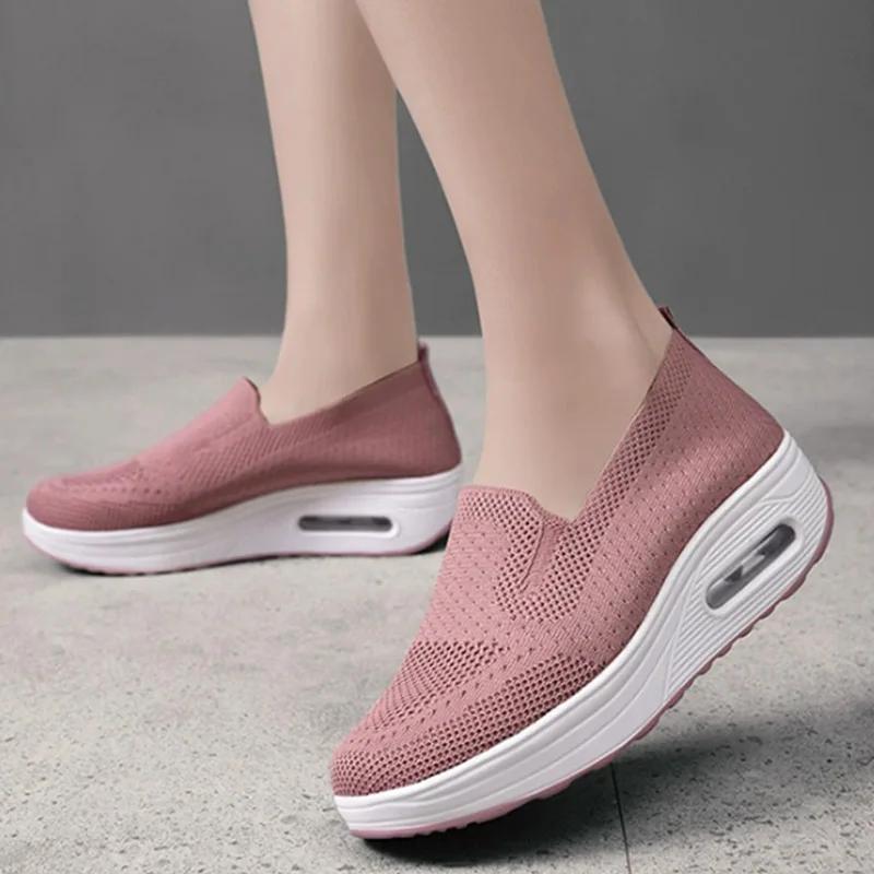SyfIyno New Women's Lace-Free Casual Sneakers Woven Mesh Breathable Shoes for Running Walking Cycling Driving