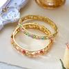 Boho Vintage Colorful Enamel Flower Bracelet For Women Gold Plated Crystal Zircon Hollow Floral Bangle Party Wedding  Jewelry