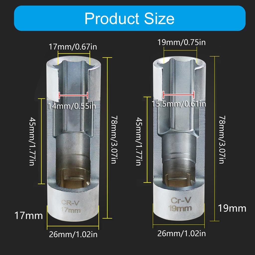 17/19mm Diesel Injector Fuels Pipe Hexagonal Opening Removal Sleeve Oxygen Sensor Wrench Pipe Socket Workshop Hand Tool