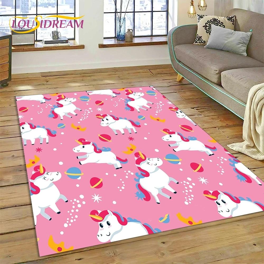 3D Uroczy Senny Jednorożec Kreskówkowa Dziewczynka Dywanik Dywan do Salonu Sypialni Dekoracja Domu, Mata Podłogowa Antypoślizgowa Dekoracja na Sofę Wycieraczka