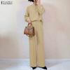 ZANZEA Women Long Sleeve Blouse and Pants Casual Two Piece Suit Sets
